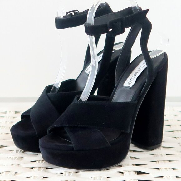 Steve Madden Jodi Black Suede Leather Platform Ankle Strap High Heel Sandals 7 - Picture 10 of 14